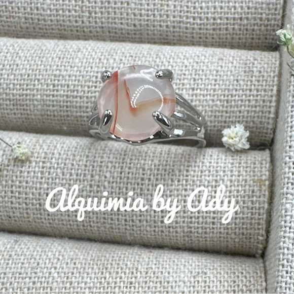 White crazy lace/laguna agate silver Victorian gem ring/ colorful/fall - Picture 1 of 7